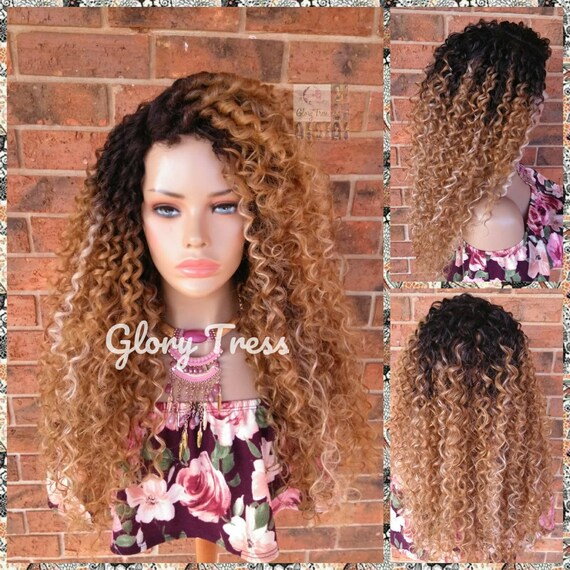 Ready To Ship Long Kinky Curly Lace Front Wig Ombre Blonde Etsy