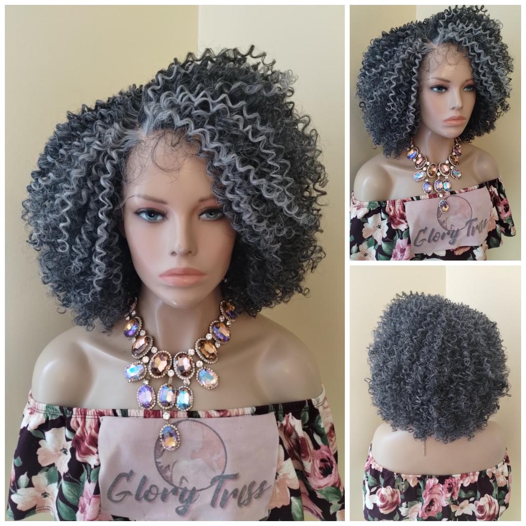 ?24” GREY SILVER CURLY LACE-FRONT WIG ? NWT Gray Curly Lace Front Wigs Salt and Pepper Jerry Curly Human  main image 2