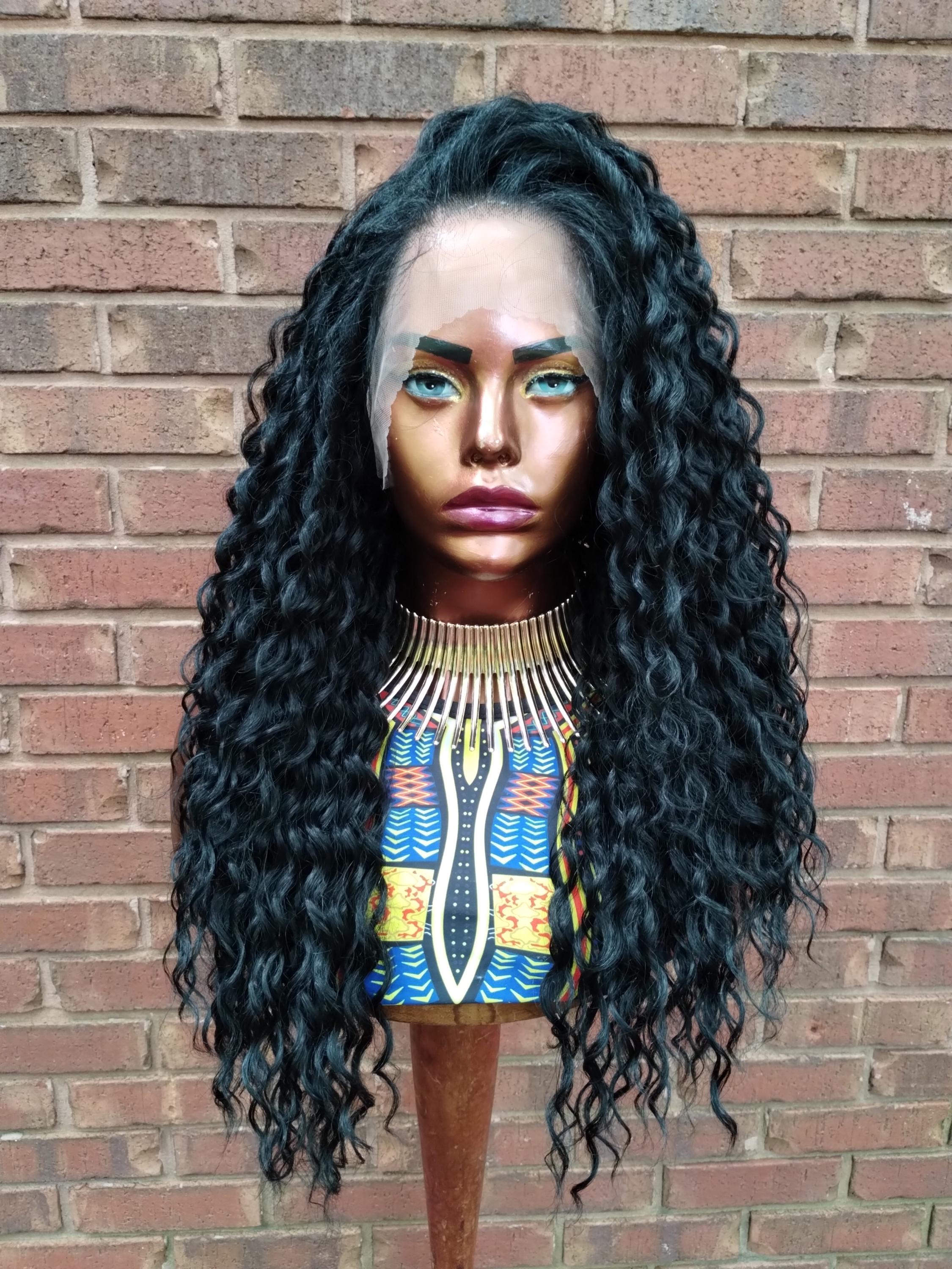 ?Black Curly full Cap Wig? *NWT* CURL TALK – Deep Wave Black Wig Beginner Cap Wig main image 2