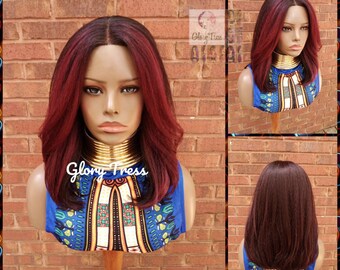 Kinky Straight Lace Front Wig, Ombre Burgundy Wig, Hd Lace Wig, Natural Yaki Wig, Glory Tress Wig, African American Wig, ON SALE // HOPE