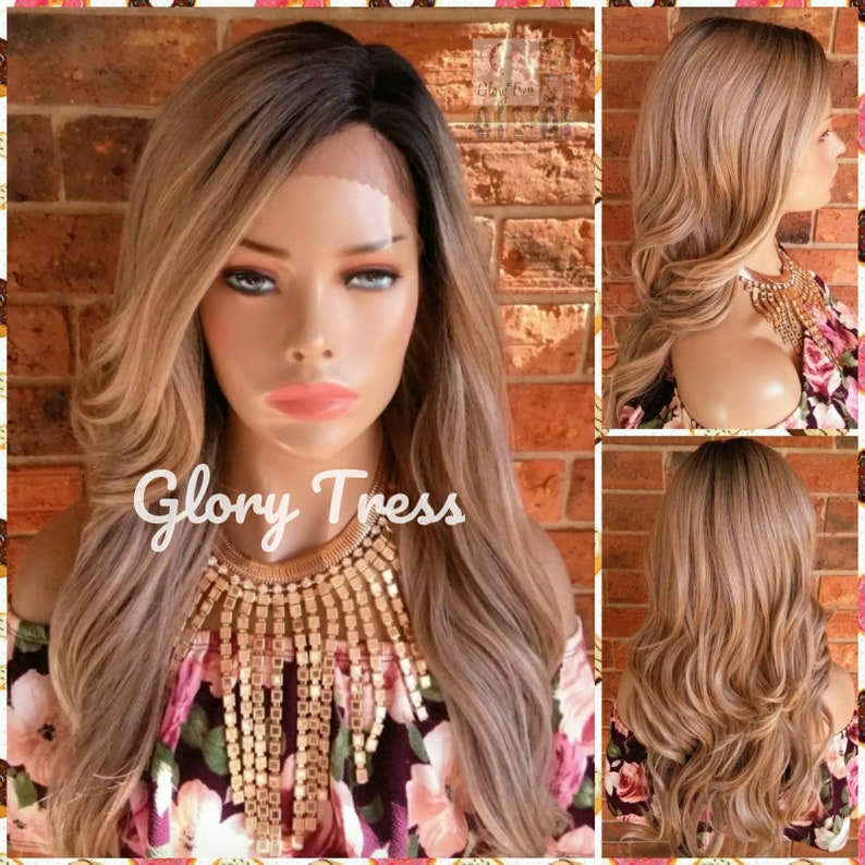 Wavy Ash Blonde Lace Front Wig 100 Human Hair Blend Ombre Etsy