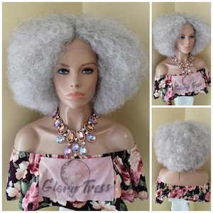 Curly Afro Lace Front Wig, Silver Gray Wig, Salt & Pepper Wigs For Mature Women, African American Wig, Alopecia Chemo Glory Tress //WISDOM4