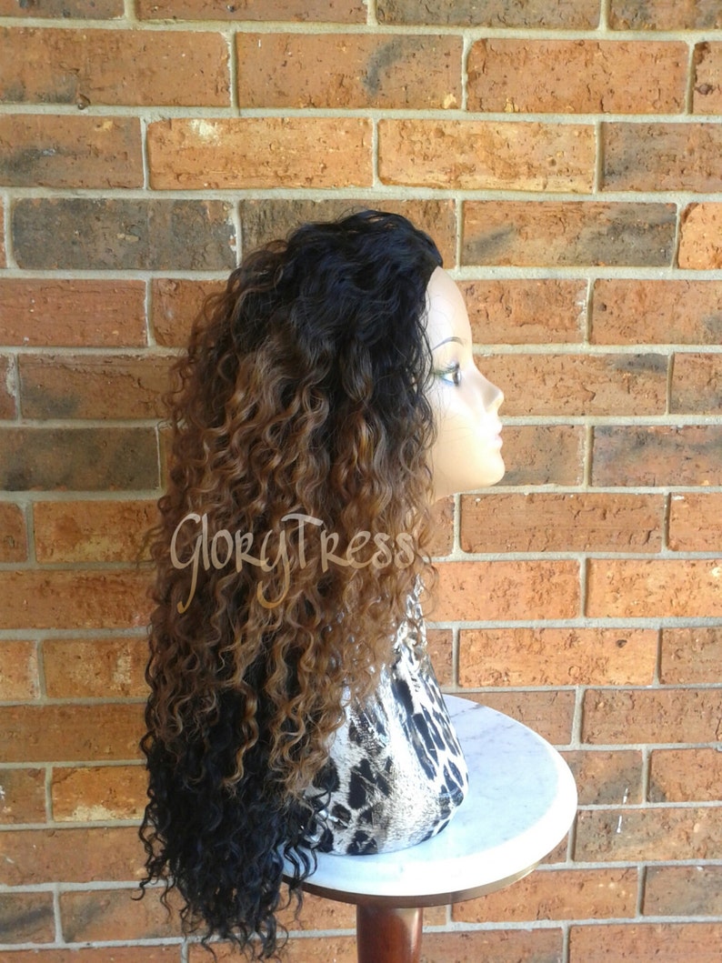 Long Kinky Curly Half Wig Ombre Wig For Women Long Beach Curly Afro Wig African American Wig Glory Tress Chemo Alopecia Wigs // LIFE image 3