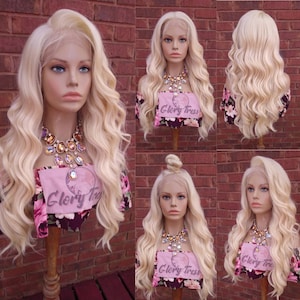 Wavy Lace Front Wig Pre-Plucked HD Lace Wig Human Hair Blend Wigs For Women Platinum Blonde Wig 13x6 Free Parting Wig Glory Tress - ANGEL