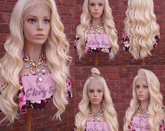 Vågig Lace Front Peruk Förplockad HD Lace Peruk Äkta Hårblandning Peruker För Kvinnor Platinablond Peruk 13x6 Fri Parning Peruk Glory Tress - ANGEL