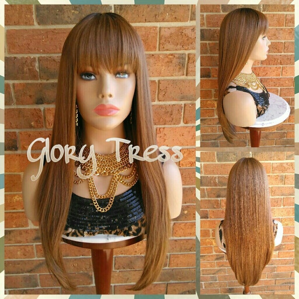READY To SHIP // Celebrity Inspire China Bangs Full Wig, Long & Straight Layered Wig, Ombre Auburn Wig // NOBLE