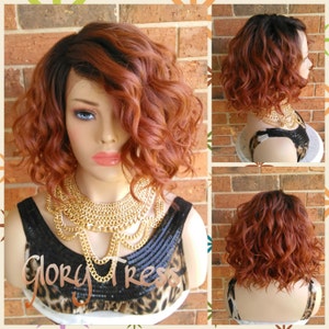 10&quot; Wavy Lace Front Wig | Glory Tress | Short Wavy Bob Wig | 100% Human Hair Blend | Ombre Copper Red Wig, Glory Tress | DELIGHT