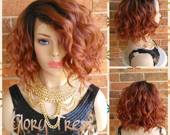 10" Wavy Lace Front Wig | Glory Tress | Short Wavy Bob Wig | 100% Human Hair Blend | Ombre Copper Red Wig | DELIGHT