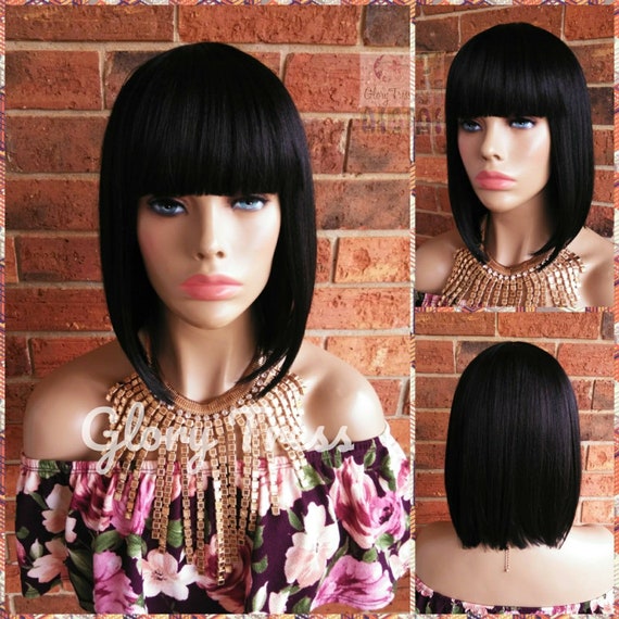 China Bang Bob Wig 100 Human Hair Blend Wig Short Straight Full Wig Light Yaki Texture MARTHA Etsy Ireland