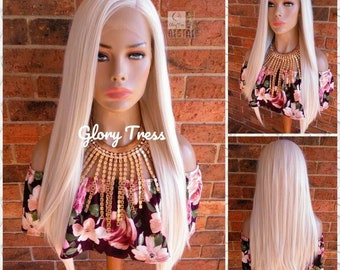 Lace Front Wig, Wigs, White Platinum Blonde Wig,  Long Straight Wig, 60 White Blonde Wig,  Free Parting, Soft Swiss Lace, ON SALE // PURE