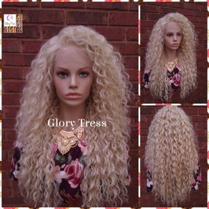 New Arrival // Curly Lace Front Wig, Human Hair Blend, 13X6 Free Parting, HD Lace Frontal, Glory Tress, 613 Platinum Blonde Wig // JOY