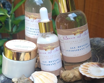 Natural Anti-aging Skincare Gift Set for Women and Men - Antioxidant Cleanser, Toner, Serum, and Moisturizer - Organic And Vegan Skin Care