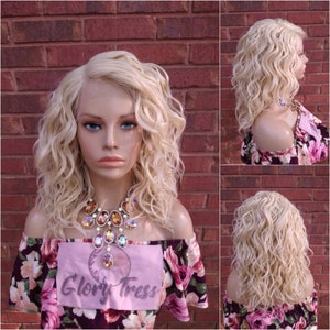 Platinum Blonde Wavy Lace Front Wig Bob Wig With Bangs HD Lace Wigs For Women Chemo Alopecia Wigs Glory Tress - FAITHFUL