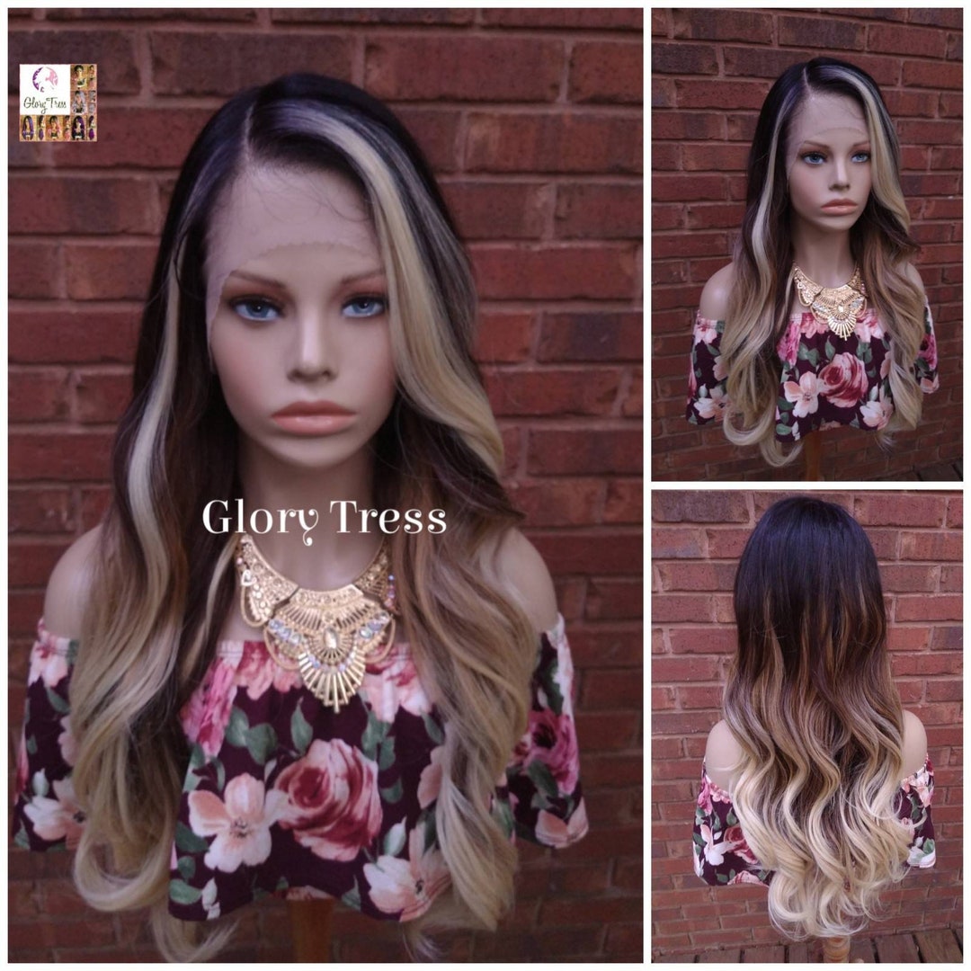 Wavy Lace Front Wig Money Piece Highlights Blonde Wig Etsy 日本