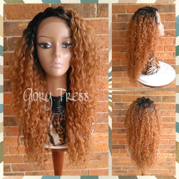 On Sale Long Kinky Curly Lace Front Wig Ombre Wig Curly Etsy