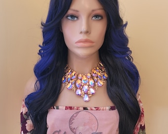 Sapphire ombré human blend lace front wig NEW Brazilian Body Wave Full Lace Wig, Sapphire Blue Colored  main image 4