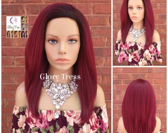 Straight Half Wig -  Yaki Straight Half Wig - Ombre Burgundy Wig, Glory Tress Wigs - African American Wig - Glory Tress // BEAUTIFUL