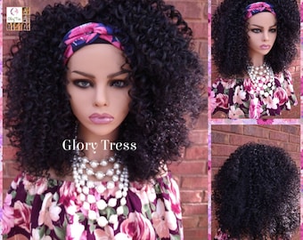 Headband Half Wig -  Kinky Curly Wig - Black Wig - Beginner Friendly Wig - Glory Tress Wigs - African American Wig // JOURNEY