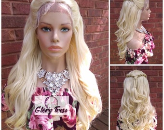 Lace Front Wig, Wavy Lace Front, Glory Tress,  Braided Blonde Wig,  Wedding And Prom Wig, Alopecia Chemo Wig, Halloween Cosplay Wig/ ELEGANT