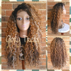 ON SALE// Long Kinky Curly Lace Front Wig, Ombre wig, Curly Blonde Wig, Beach Curls // RESTORE ( Free Shipping )