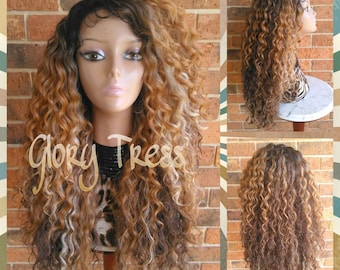 ON SALE// Long Kinky Curly Lace Front Wig, Ombre wig, Curly Blonde Wig, Beach Curls // RESTORE ( Free Shipping )