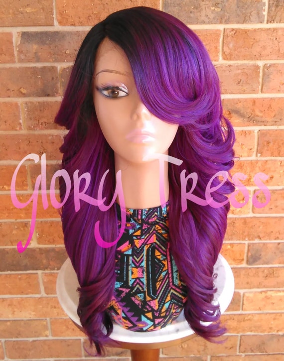 Ready To Ship Long Curly Lace Front Wig Ombre Purple Etsy