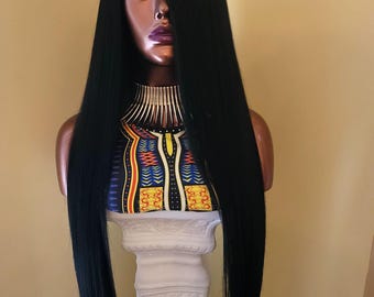 34" Black Lace Front Wig, Straight Lace Front Wig, Glory Tress Wigs, Lace Part Wig, Alopecia Chemo Wig, Halloween Cosplay Wig/ONYX