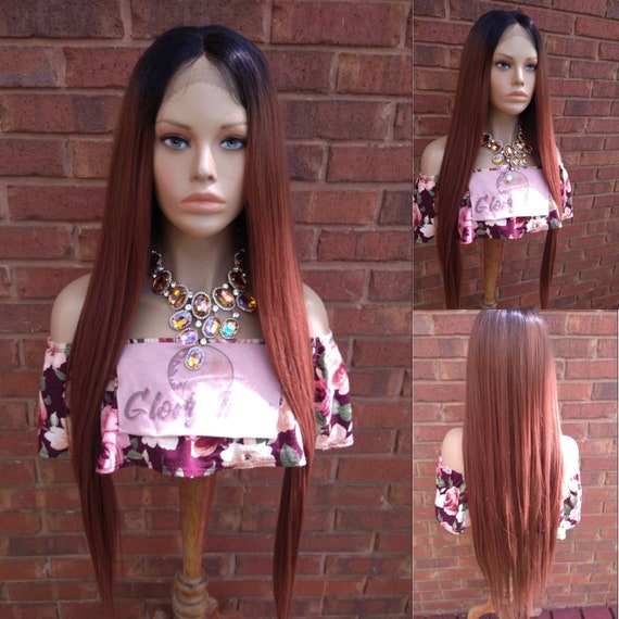 Lace Front Wig - Ombre Dark Auburn Wig - Wigs for Women  display picture 2