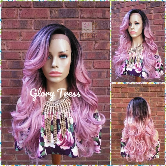 Ombre Pink Curly WavyLace Front Wig Amazon.com : X-TRESS Pink HD Lace Front Wig Ombre Black wig  main image 3