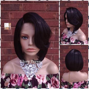 Lace Front Wig - Wigs - Black Wig - Bob Wig - Glory Tress - Razor Cut - Wig With Bangs - Short Bob Wig - READY To SHIP // SARAH