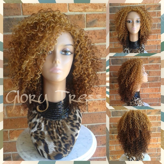 On Sale Short Kinky Curly Wig Ombre Curly Half Wig Natural Etsy