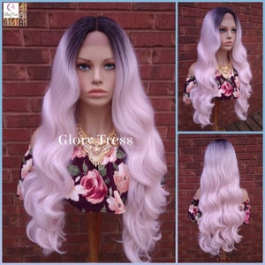 Long Wavy Lace Front Wig, Ombre Light Pink Wig, Glory Tress, Alopecia Chemo Wig, Cosplay Halloween Costume Wig // BRILLIANT