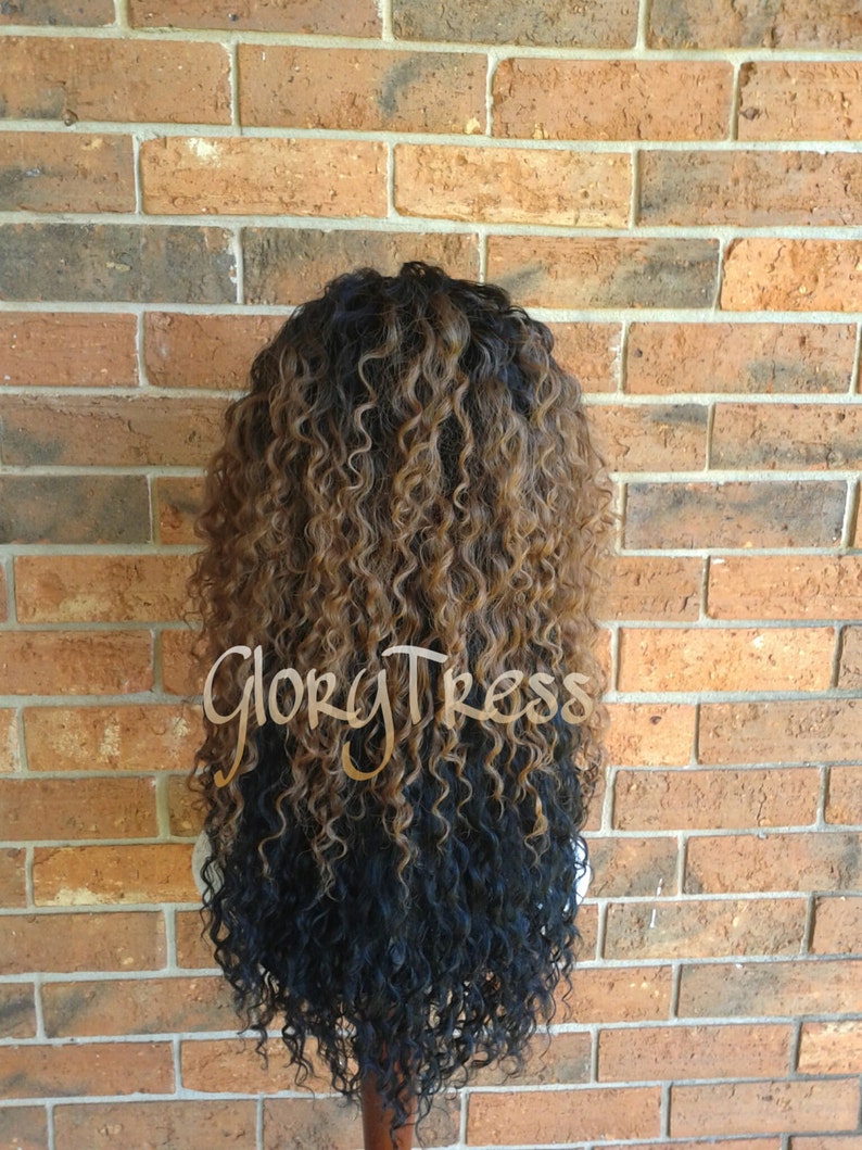 Long Kinky Curly Half Wig Ombre Wig For Women Long Beach Curly Afro Wig African American Wig Glory Tress Chemo Alopecia Wigs // LIFE image 4