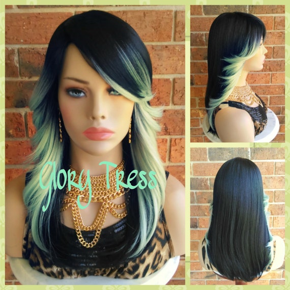 On Sale Straight Ombre Full Wig Pastel Mint Green Mermaid Etsy