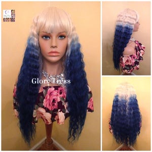 Wig, Wavy Wig, Wigs, China Bang Wig, Ombre Blue Wig, Glory Tress, NEW ARRIVAL,  Ready To Ship // OCEAN
