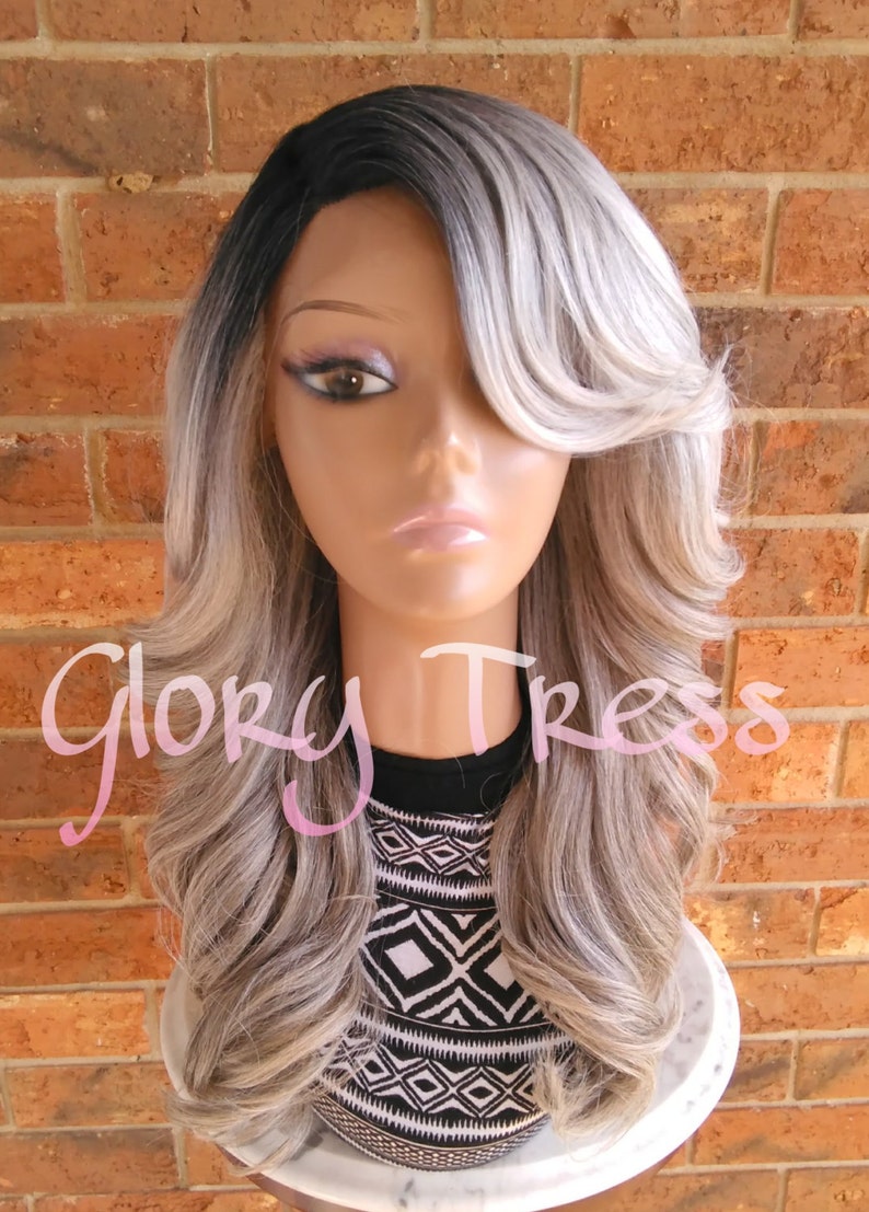 Silver gray long curly wig  KF11112