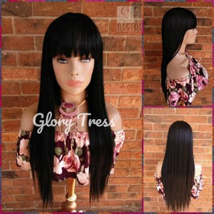 Wig, China Bangs Wig, Full Cap Wig, 100% Human Hair Blend Wig, Straight Wig, Black Wig // EGYPT