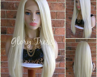 ON SALE // Custom Long & Straight Lace Front Wig, Human Blend Wig, Platinum Blonde Wig, Free Parting, Soft Swiss Lace// NAOMI