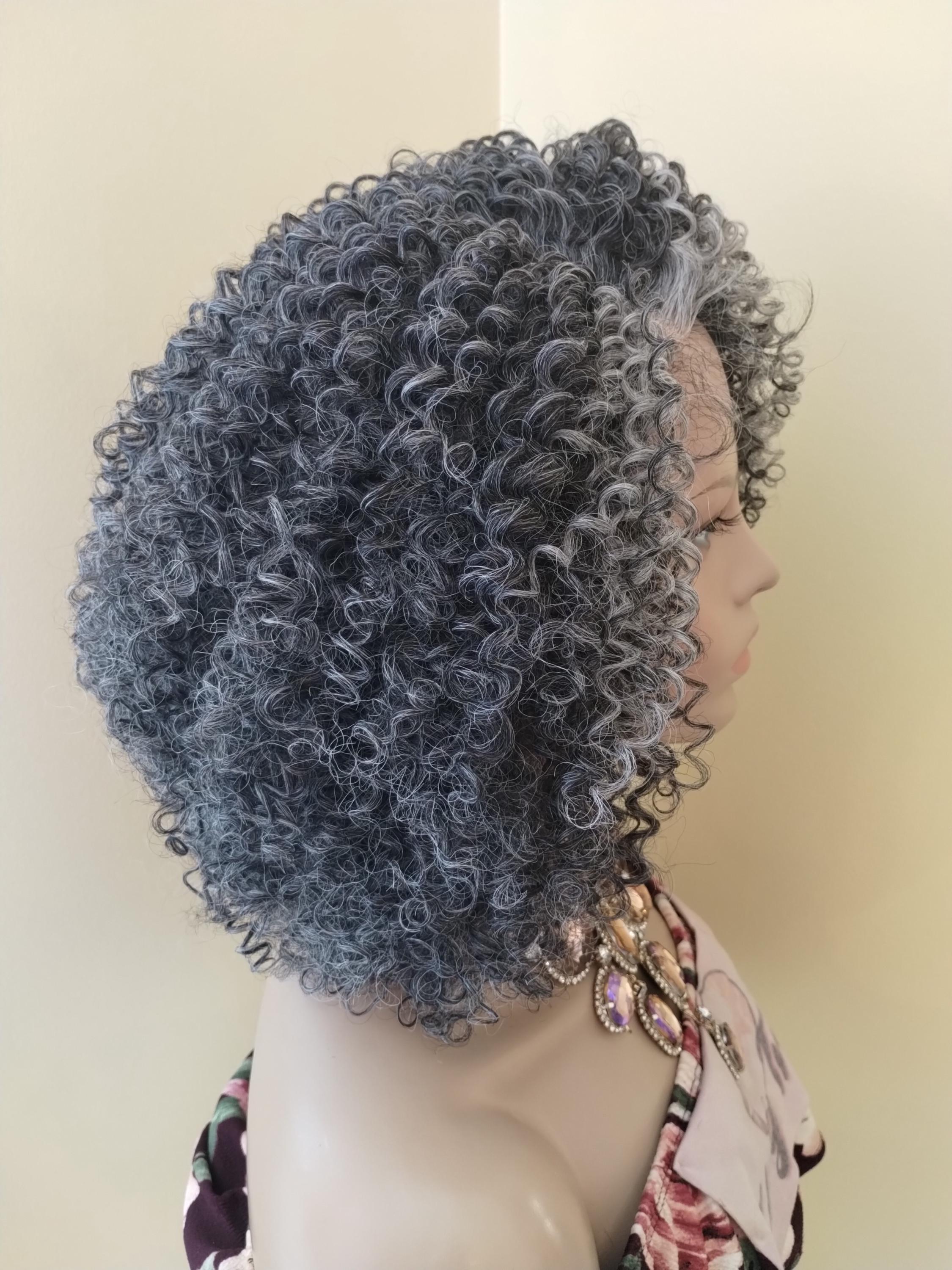 ?Amillie Curly Kinky GREY LACE FRONT Wig *NWT* Essence Wigs Voluminous Gray Storm Curly Lace Front Natural main image 2