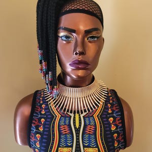12" Draw String Ponytail Girls, Braided Yaki Texture Ponytail With Beads, Throw On An Go Style, Black Ponytail, African American Wig //STAR