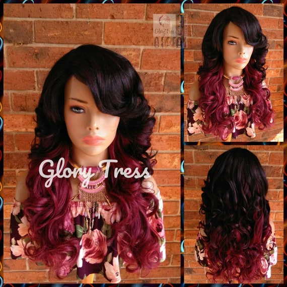 Ready To Ship Long Curly Full Wig Ombre Burgundy Wig Wig Etsy