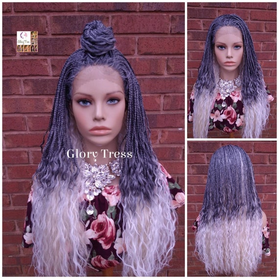 Braided Lace Front Wig, Gray Wig, African American Wig  display picture 3