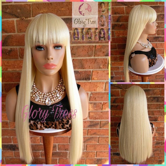 Ready To Ship China Bangs Full Wig 100 Human Hair Blend Etsy