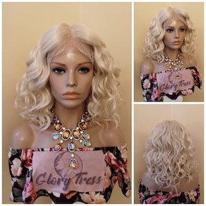 Peruca loira platinada ondulada com renda frontal, peruca bob, perucas de renda HD para mulheres, perucas para quimioterapia e alopecia, Glory Tress - TRUEFUL