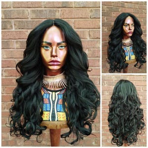 Kinky Yaki Curly Full Cap Wig, Wig With Curtain Bangs, African American Wig, Blown Out Hairstyle, Black Wig, Glory Tress Lace Part Wig//ZILA