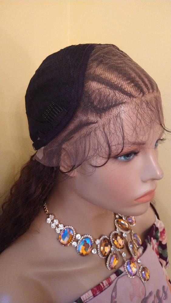 Curly Lace Front Wig Ombre Brown Hand braided Wig Fulani Tribal