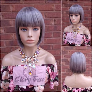Silver Gray Wig With Bangs Straight Wig For Women Synthetic Heat Resistant Wig Alopecia Chemo Wigs China Bangs Glory Tress - STERLING QUEEN7