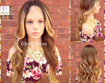 NEW ARRIVAL // Wavy Lace Front Wig, Money Piece Highlights, Blonde Wig, Blonde Wig, Glory Tress, Wigs, Wig, Heat Safe, On Sale // Lily