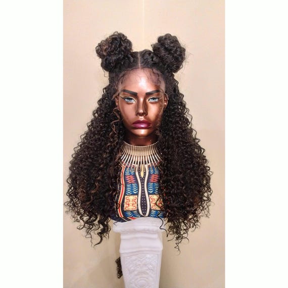 Kinky Curly Lace Front Wig, Pre Styled Space Bun, Black With  display picture 2