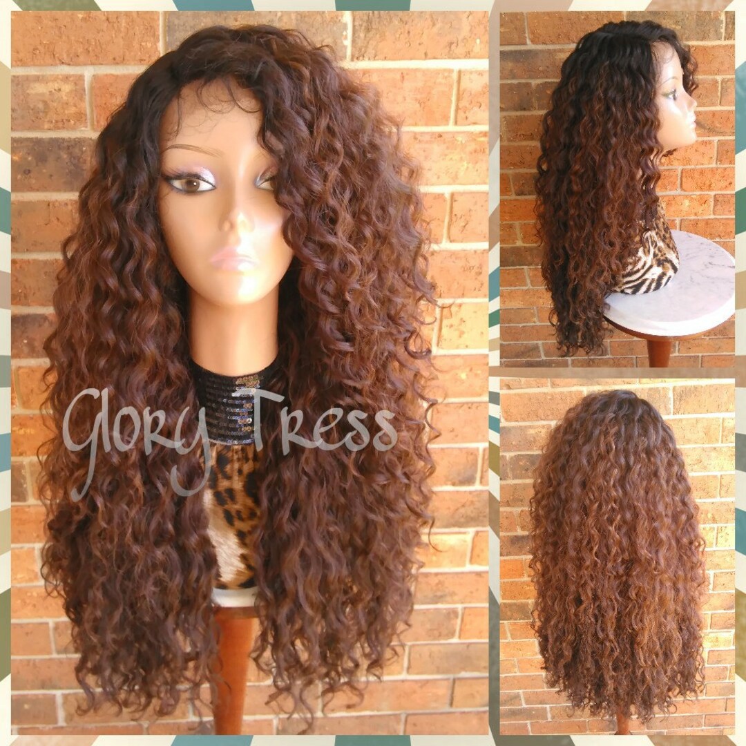 ON SALE// Long Kinky Curly Lace Front Wig Ombre wig Curly Etsy 日本
